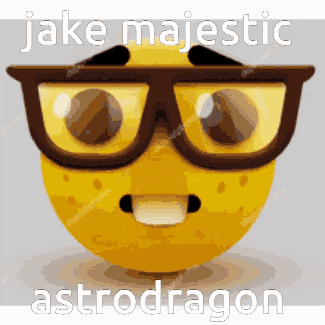 a yellow smiley face wearing glasses and the name jake majestic