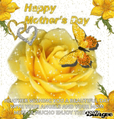 a happy mother 's day card with yellow flowers and butterflies