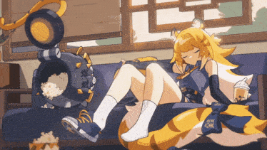 a cartoon of a girl laying on a couch