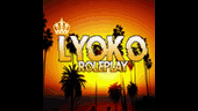 a logo for lyoko roleplay with palm trees in the foreground