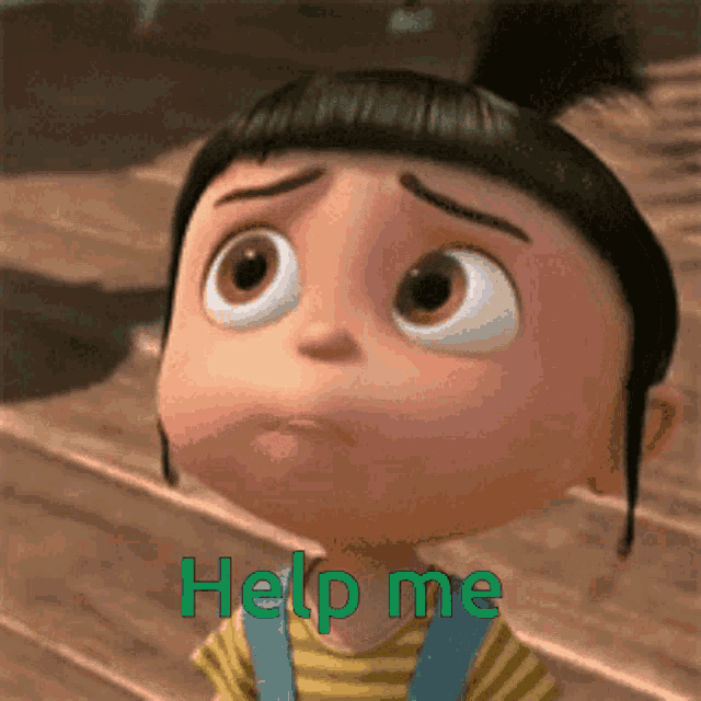 a cartoon girl is asking for help and has the word help me on her face
