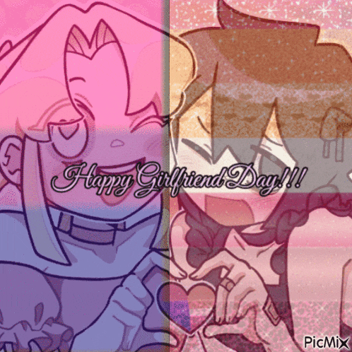 a drawing of two girls with the words happy girlfriend day below them