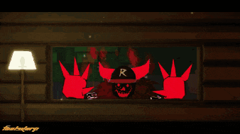 a drawing of a demon with the letter r on it