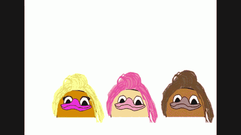 a drawing of three potatoes with different hairstyles with the words not agin omg and shit not dat bitch