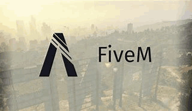 a logo for fivem is on a bridge over a city .