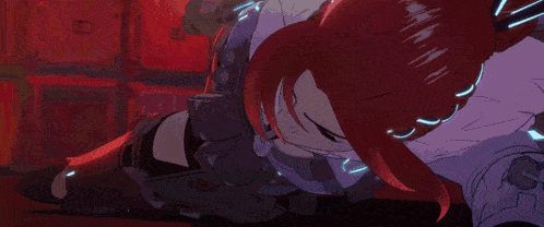 a cartoon drawing of a girl with red hair and a purple dress