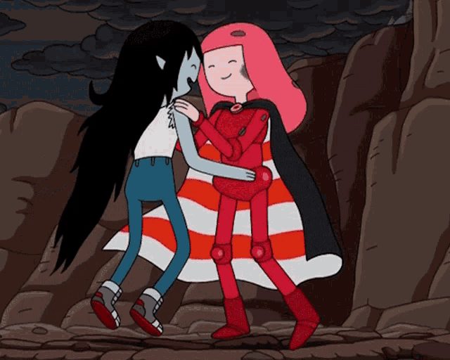 marceline and princess bubblegum from adventure time are hugging