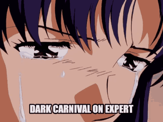 a cartoon of a girl crying with the words dark carnival on expert below her