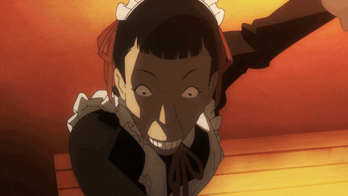 a cartoon drawing of a maid with a big smile