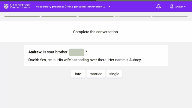 a screenshot of a cambridge vocabulary practice giving personal information 1