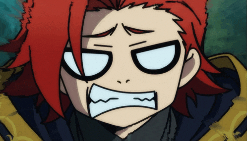 a cartoon character with red hair and white eyes making a funny face