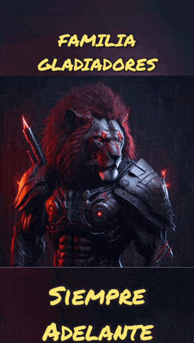 a poster with a lion and lightning says familia gladiadores