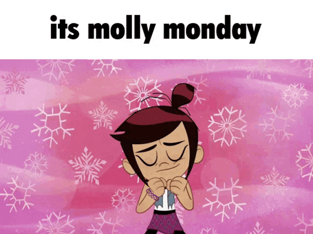 a pink background with snowflakes and the words " it 's molly monday " on top