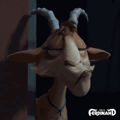 a goat with horns and a blue collar is on a poster for ferdinand