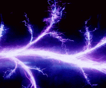 purple and blue lightning strikes against a dark background