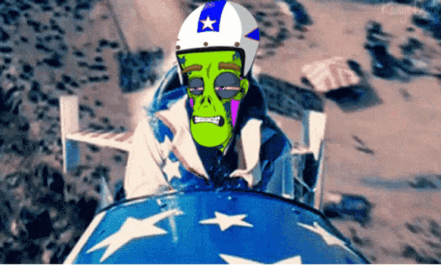 a cartoon of a skull wearing a helmet with a star