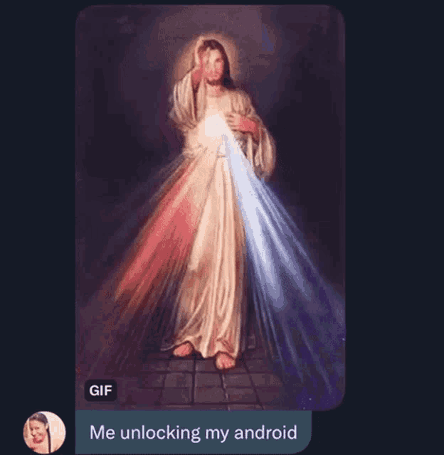 a painting of jesus with the words me unlocking my android