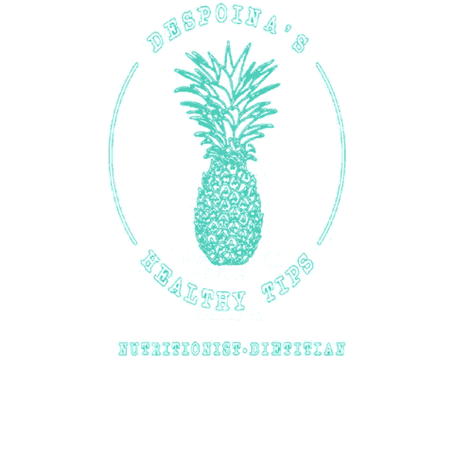 a logo for despoina 's healthy tips with a pineapple on it