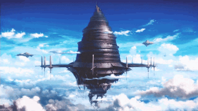 a picture of a futuristic tower floating in the sky with the words handrage written below it