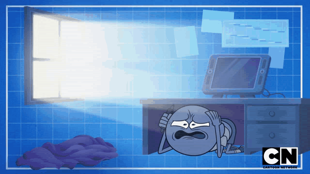 an advertisement for cartoon network shows a cartoon character in a blue room