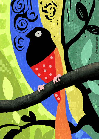 a colorful painting of a bird on a tree branch with the hashtag @washammed
