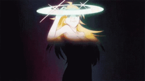 a girl with long blonde hair is surrounded by a glowing circle and a sword .