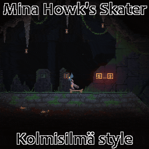 a screenshot of a video game called mina howk 's skater in a dark cave