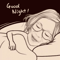 a black and white drawing of a woman with glasses and the words good night