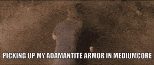a picture of a man with the words picking up my adamantite armor in mediumcore