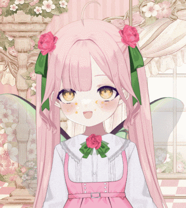 a girl with pink hair and flowers in her hair is smiling
