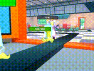 a cartoon character is walking down a runway in a game .