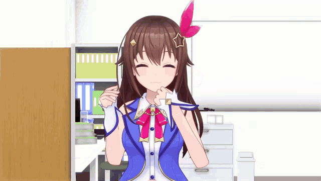 a girl with long brown hair and a star on her head is smiling