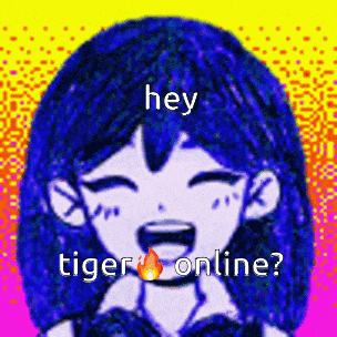 a pixel art of a girl laughing with the words hey tiger online .