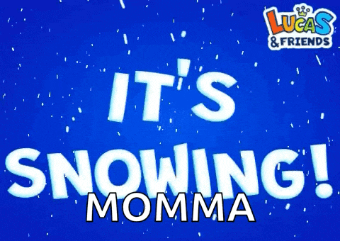 a blue background with the words it 's snowing momma in white letters