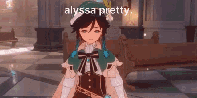 a cartoon character with the words alyssa pretty written on the bottom