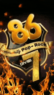 a shield with the number 86 and the words community pop-rock on it