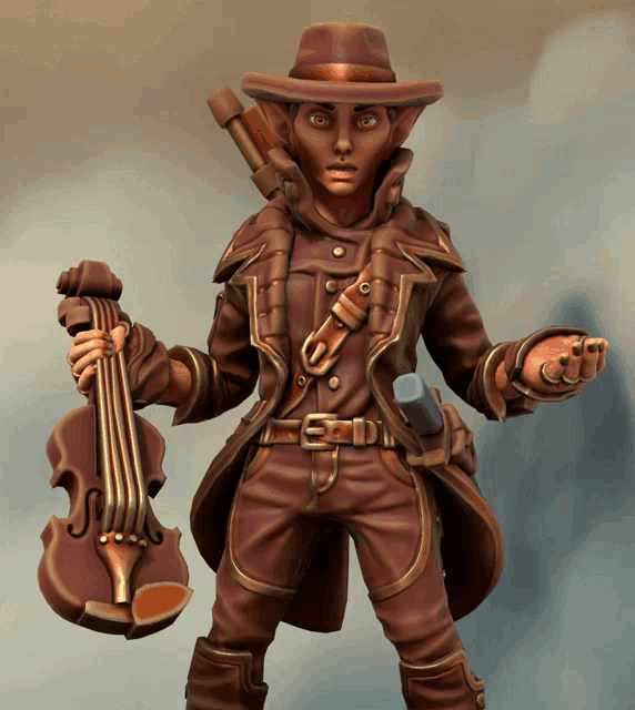 a statue of a person holding a violin