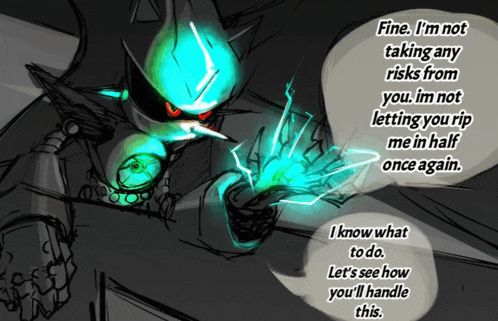 a drawing of a robot with a speech bubble saying fine i 'm not taking any risks from you
