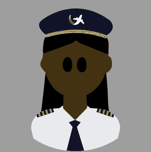 a woman wearing a hat with an airplane on it smiles with her eyes closed