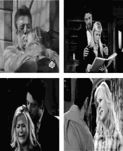 four black and white images of a man and a woman