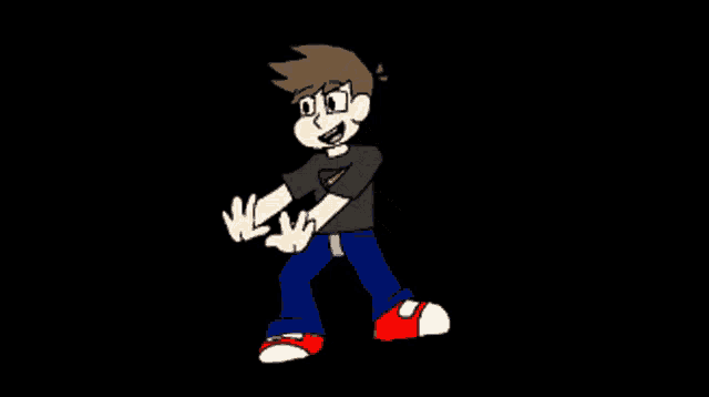 a cartoon of a boy with glasses and a black shirt