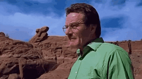 a man wearing glasses and a green shirt is standing in front of a rock formation .