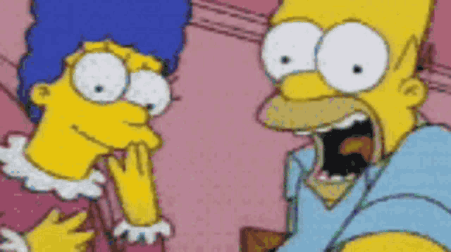 a cartoon of homer simpson and marge simpson looking at each other