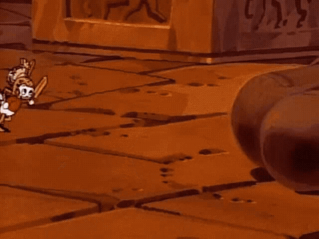 a group of cartoon characters are standing next to a large foot