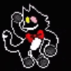 a black and white pixel art of a cat with a bow tie .