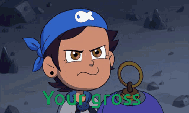 a cartoon of a girl with a blue headband and the words your gross below her