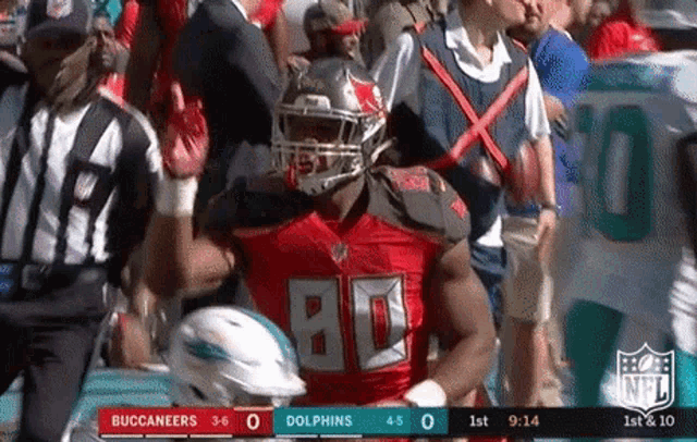 a football player with the number 80 on his jersey is running with the ball
