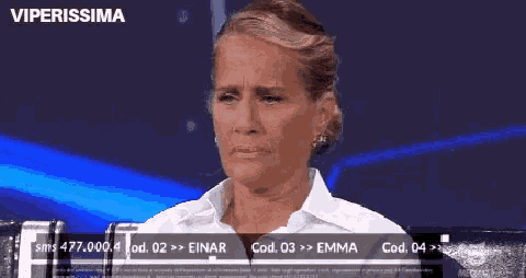 a woman with a sad look on her face and the words viperissima on the bottom