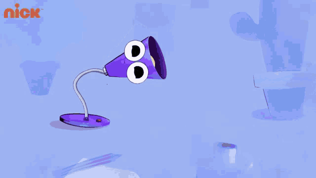 a cartoon drawing of a purple object with a nick logo in the background