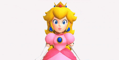 princess peach is wearing a pink dress and a blue crown